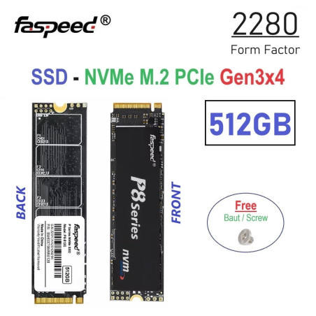 512GB SSD NVMe M.2 M-Key PCIe Gen3x4 Form Factor 2280